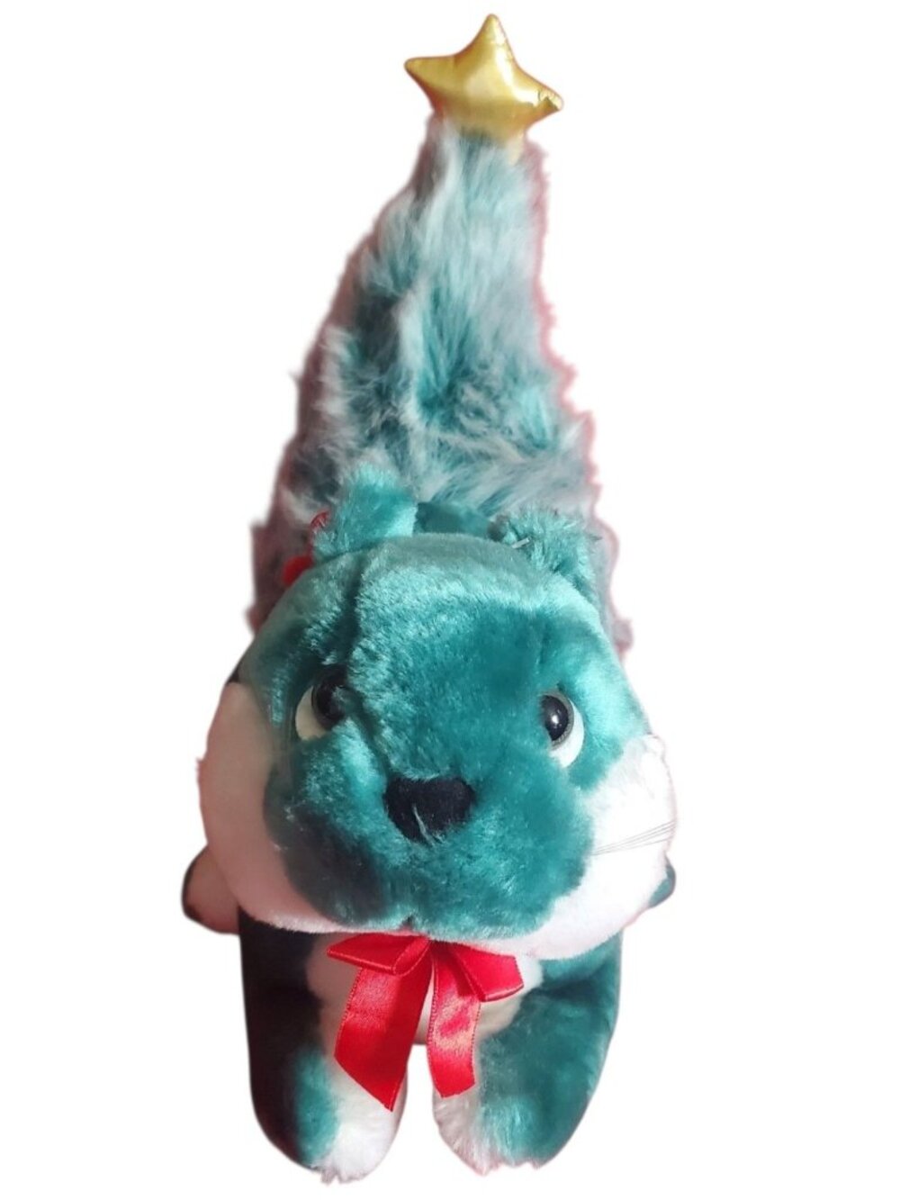 Applause Vtg Squirrel Plush With Christmas Tree Tail Teal Green